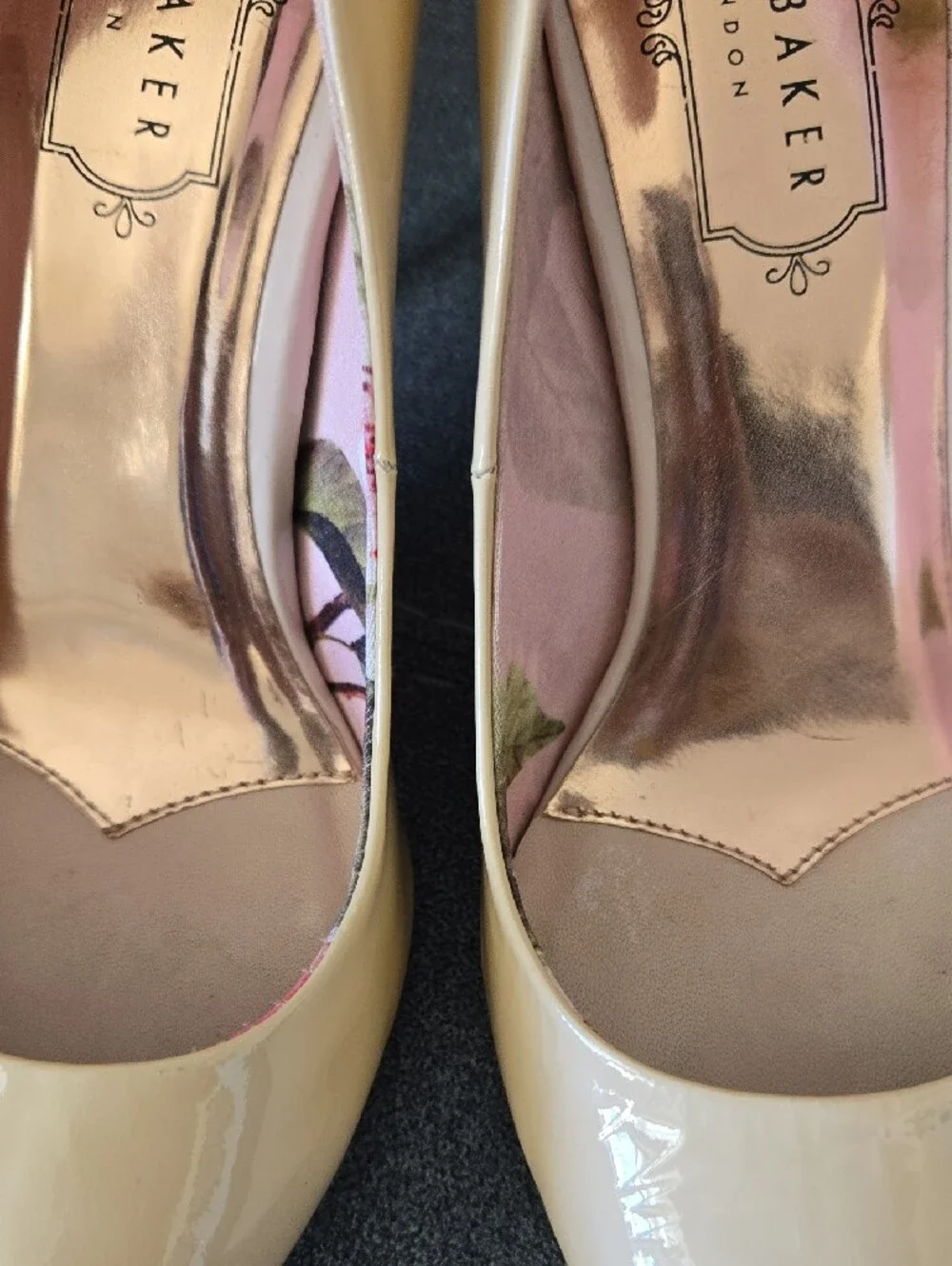Ted Baker Kawaa Pale Beige Patent Pointed-Toe Stiletto Heels
